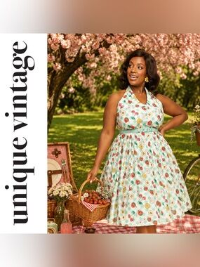 Unique Vintage Green Gingham June-o-ween Spooky Fruit Swing Dress, L/XL, NWT!